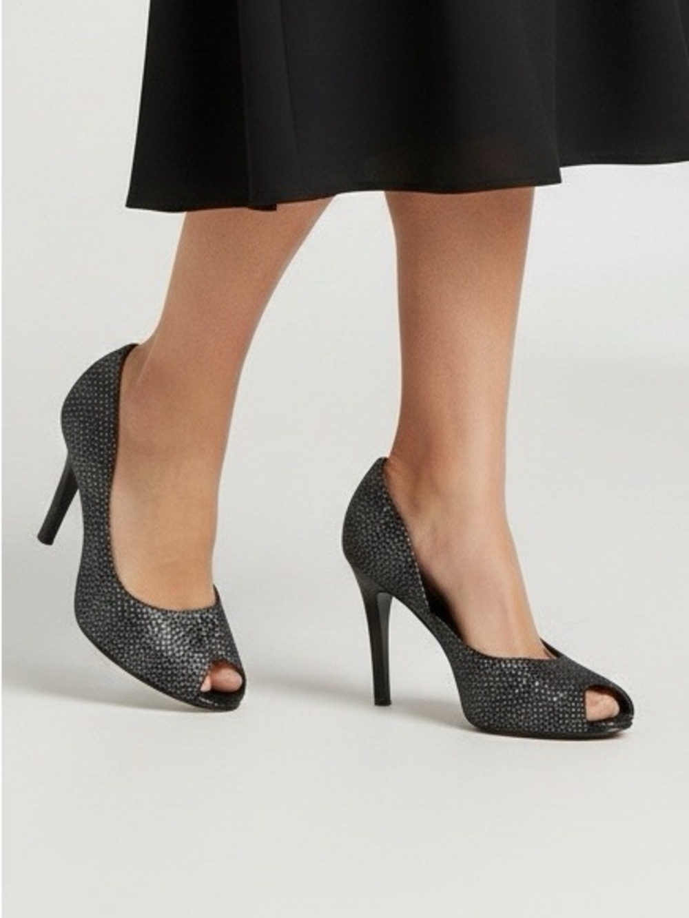 Kelly & Katie Glittering Black Peep-Toe Heels